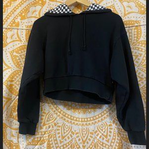 So Cute! Black Vans brand cropped hoodie + classic checkered patter inside hood!